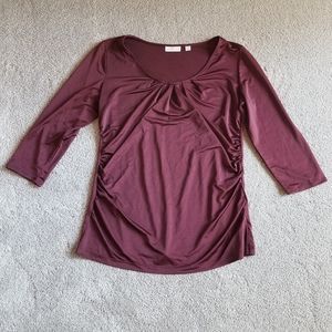 New York and Co V neck Maroon Top Large
